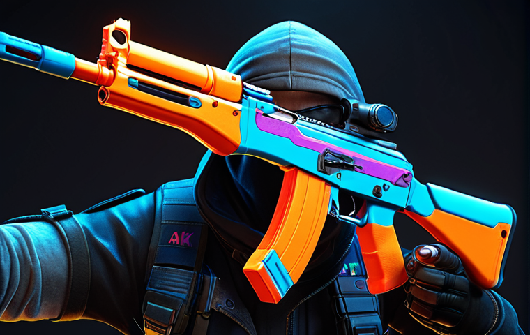 ** A Crossfire character holding a vibrant, neon-colored AK-47 skin in a first-person view, showcasing the personalized style and in-game expression. Focus on the skin's details and the immersive gaming environment.

**